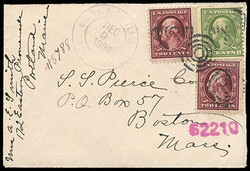 1908, 2¢ lake color error, D.L. watermark. Two copies tied bytarget ...