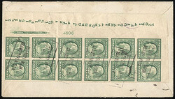 1908, 1¢ green, D.L. watermark, imperf. Left sheet margin, ...