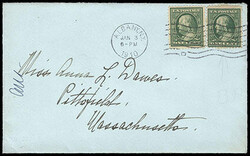 1909, 1¢ green, on bluish paper. Used in combination with normal ...