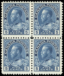 Canada, 1912, King George V "Admiral", 5¢ gray blue. Block of 4, o.g ...