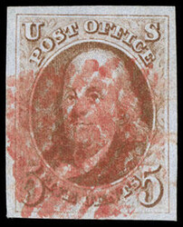 1847, 5¢ orange brown. Four large even margins, bright fresh color, ...