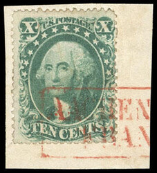 1857, 10¢ green, type I. Tied on piece by neat red "Aachen Franco" ...