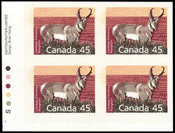 Canada, 1990 Pronghorn 45¢ Imperforate. Plate block of 4, o.g., ...
