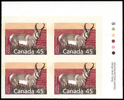 Canada, 1990, 45¢ Pronghorn definitive imperf. Corner margin plate ...