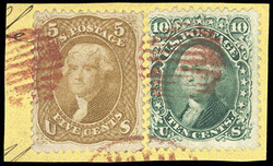 1861, 5¢ buff. Used with 10¢ Green, "TAG" Variety (68 var), the 5¢ ...