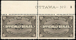 Canada, Official Seal, 1913, dark brown. Top margin horizontal pair ...