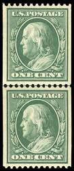 1908, 1¢ green, D.L. watermark, coil, perf. 12 horizontally. ...
