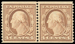 1909, 4¢ orange brown, D.L. watermark, coil, perf. 12 vertically ...