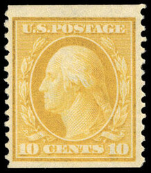 1909, 10¢ yellow, D.L. watermark, coil, perf. 12 vertically.Slightly ...