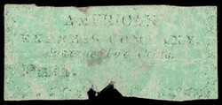 American Express Co., 1856, 2¢ black on green. No gum; defective ...