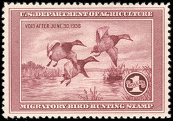 Federal Duck Stamp, 1935, $1 Canvasbacks. O.g., lightly hinged, well ...