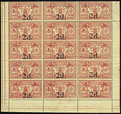 New Hebrides, 1920, 2p on 40c Red on Yellow with RF Watermark.Block ...