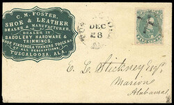 Confederacy, 1861, 5¢ green. Full even margins, canceled by fancy ...