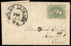 Confederacy, 1861, 5¢ green. Full margins, manuscript canceled on ...