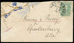Confederacy, 1861, 5¢ green. Full margins, tied by "Charleston, S.C. ...