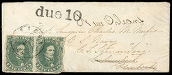 Confederacy, 1861, 5¢ green, horizontal pair. Irregular margins with ...