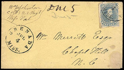 Confederacy, 1862, 5¢ blue. Full margins, tied by "Grenada, Miss., ...
