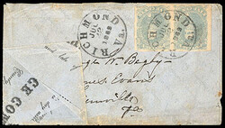 Confederacy, 1862, 5¢ light milky blue, horizontal pair. Clear to ...