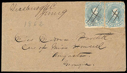 Confederacy, 1862, 5¢ light blue, Stone 2, two singles. Slightly ...