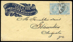 Confederacy, 1862, 5¢ light blue, De La Rue printing, horizontal ...