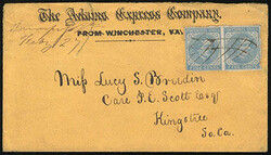 Confederacy, 1862, 5¢ blue, Archer & Daly printing, horizontal pair. ...
