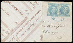 Confederacy, 1862, 5¢ blue, Archer & Daly printing, two singles. ...