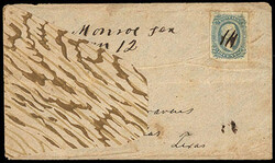 Confederacy, 1863, 10¢ blue. Full margins, slight crease, manuscript ...