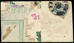 Confederacy, 1863, 10¢ blue. Large margins and creases, tied by bold ...