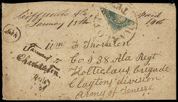 Confederacy, 1863, 20¢ green, diagonal bisect. Upper right portion ...