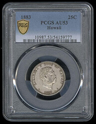 Hawaii, 1883, 25¢ Quarter. Almost Uncirculated 53, Slabbed in P.C.G ...