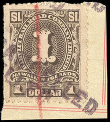 Hawaii, Kahului Railroad, 1894, $1 gray brown. Tied to small piece by ...