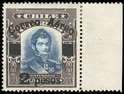 Chile, 1927, 40c on 10c-2p on 10c O'Higgins surcharges complete. ...