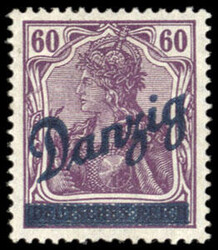 Danzig, 1920, 60pf magenta with blue overprint. O.g., hinge remnant, ...