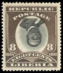 Liberia, 1892-1896, 8¢ Brown and Black with "Inverted Center". O.g., ...