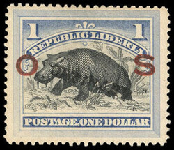Liberia, 1902, $1 Ultramarine & Black Official, "Ordinary" Handstamp. ...