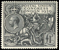 Great Britain, 1929, £1 P.U.C. O.g., never hinged, rich deep deep ...