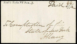 Ausalle Forks, N.Y., June 2. Straight line postmark with manuscript ...