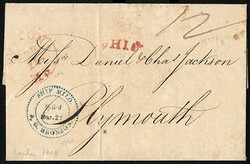 Ship Milo, S.G. Bronson, Sail*d Mar 27. Blue fancy double circle ...