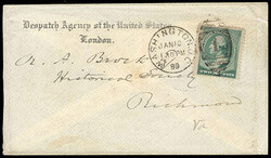 Despatch Agency of the United States., London. Corner card on cover ...