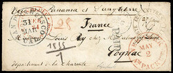 Hawaii, 1855 Tahiti to France via Hawaii. Small cover from Tahiti ...
