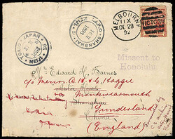 Hawaii, Missent to Honolulu. Purple two-line handstamp (MH unrecorded ...