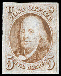 1847, 5¢ orange brown. O.g., never hinged, four full well balanced ...