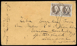 1847, 5¢ red brown, horizontal pair. Four margins, tied by Alden N.Y ...