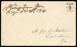 Confederacy, Kingston, Ga., 1861, 5¢ black, with "CS" at sides of ...