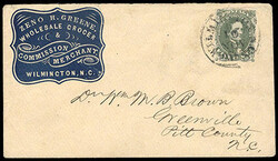 Confederacy, 1861, 5¢ green. Full to just touched margins, tied by ...