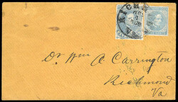 Confederacy, 1862, 5¢ light milky blue, Stone 3. Position 28. Four ...