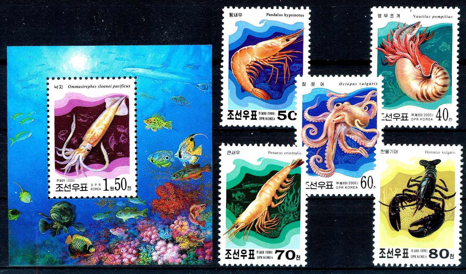 Krustentiere-Sätze und Block 1999/2000, siehe Abbildung.