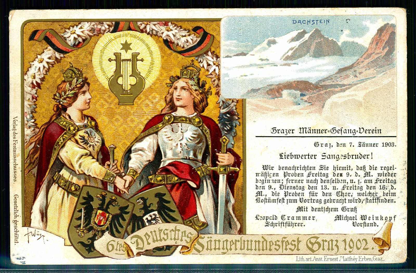 6. Deutsches Sängerfest Graz 1902, prachtvolle, mehrfarbige ...