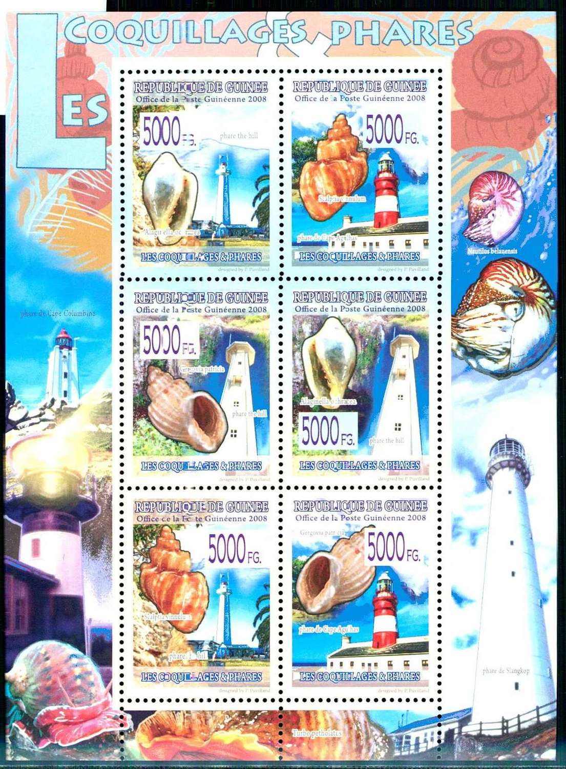 Meeresschnecken/Leuchttürme-Kleinbogen 2008, snale, lighthouses, ...