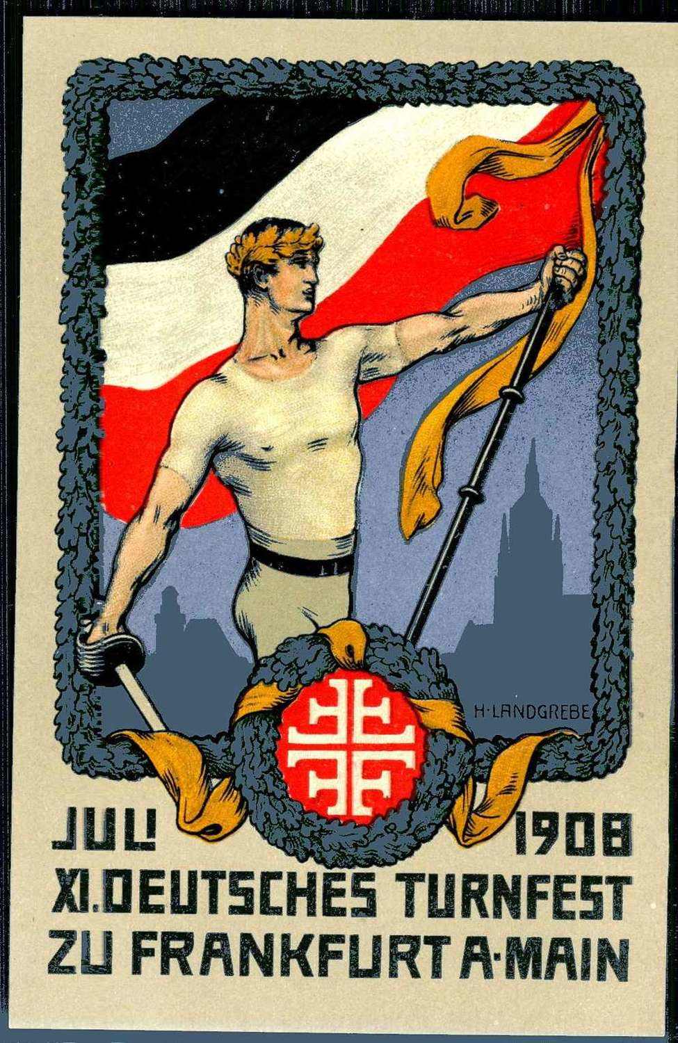 mehrfarbige Werbekarte zum XI. Deutschen Turnfest Frankfurt am Main ...